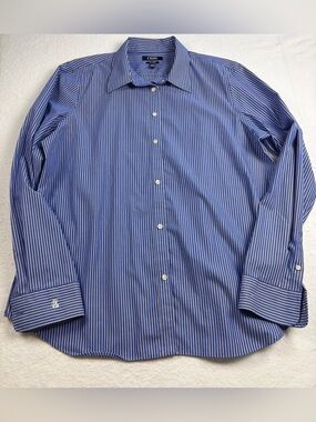 Chaps Men's Blue and White Striped Dress Shirt